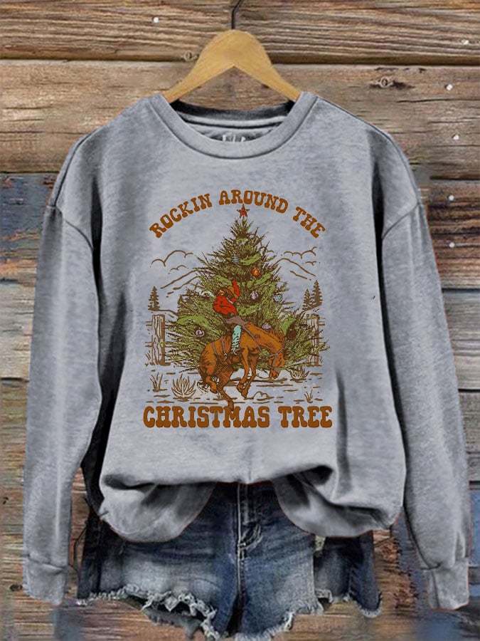 Women's Vintage Western   ROCKIN AROUND THE CHRISTMAS TREE   Print Sweatshirt
