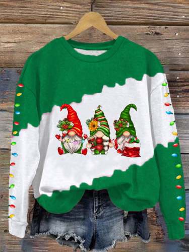 Women's Merry Christmas Three Christmas Green Gnomies Print Sweatshirt