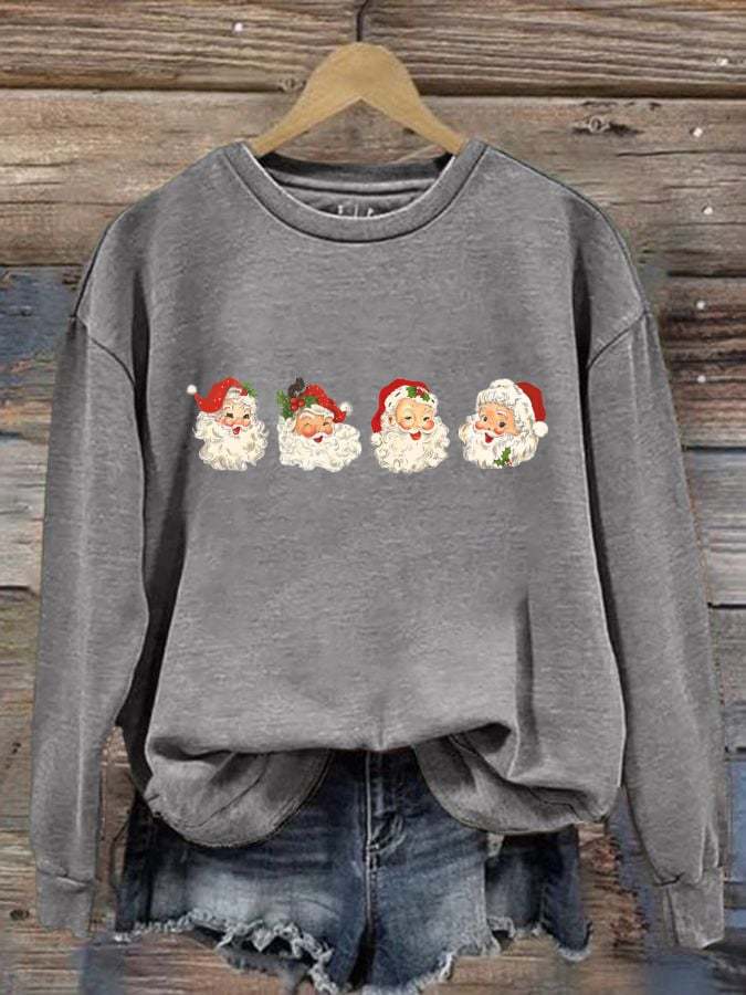 Women's Retro Christmas Santa Print Casual Sweater
