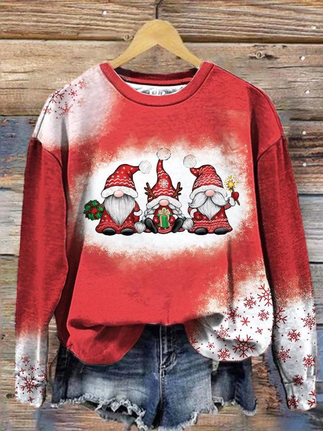 Women's Christmas Gnomes Snow Print Sweatshirt