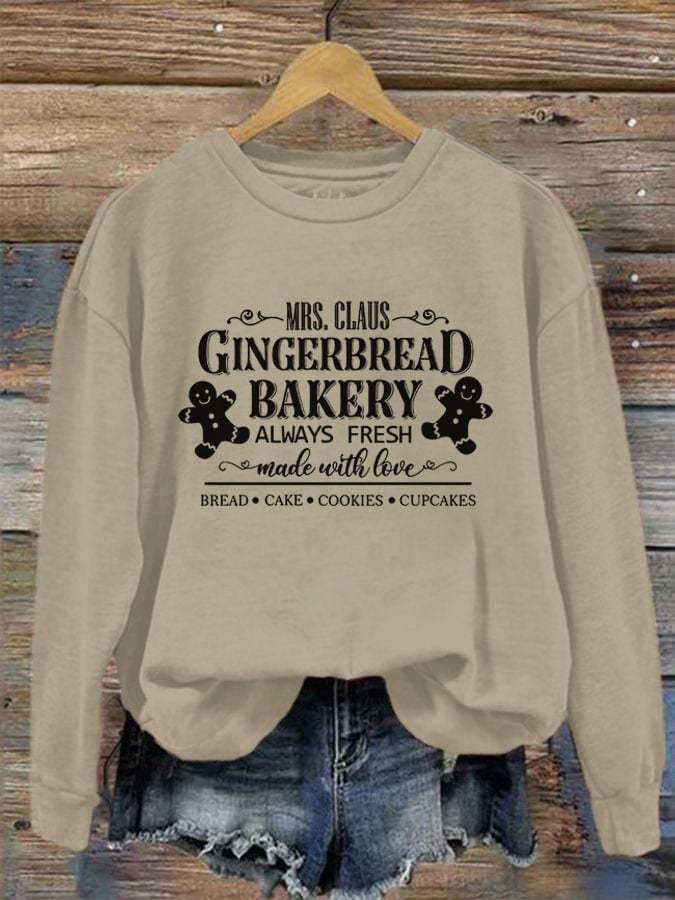 Women's Mrs Claus Gingerbread Bakery Christmas Cookies Print Sweatshirt