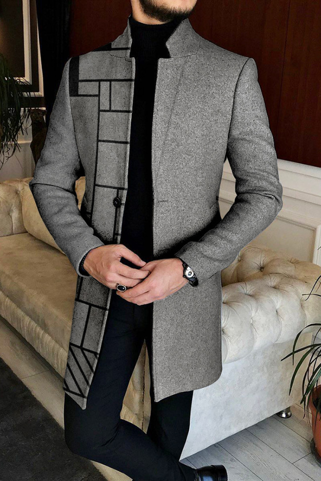 Men's Geometric Mid-Length Tweed Coat