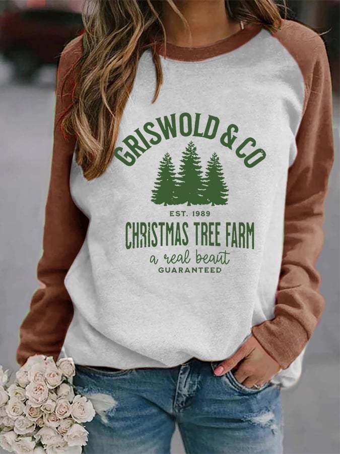 Women's Christmas Griswold Co Christmas Tree Farm Print Casual Sweatshirt