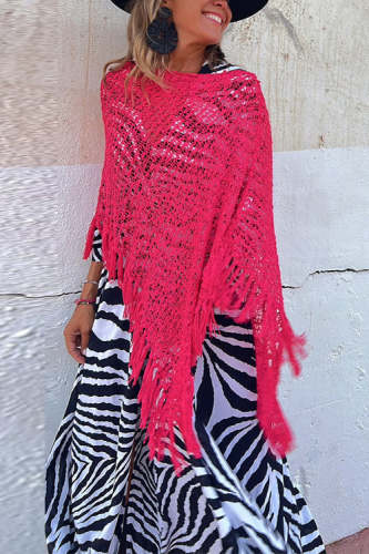 Stylish Hollow Out Tassel Poncho Sweater(in 2 Colors)