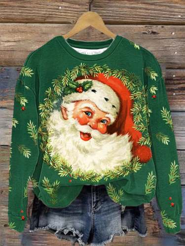Women's Christmas Retro Vintage Santa Print Sweatshirt