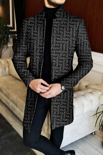 Men's Diamond Pattern Mid Length Tweed Coat