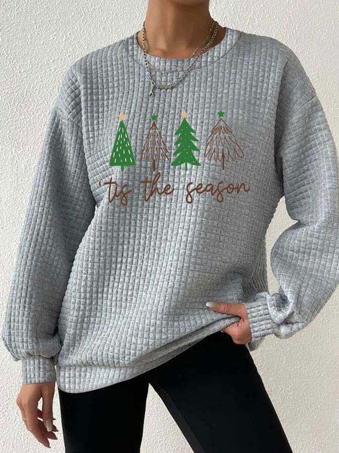Women's Christmas Tree 'Tis The Season' Print Waffle Sweatshirt