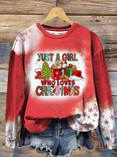 Women's Just A Girl Who Loves Christmas Panel Print Sweatshirt