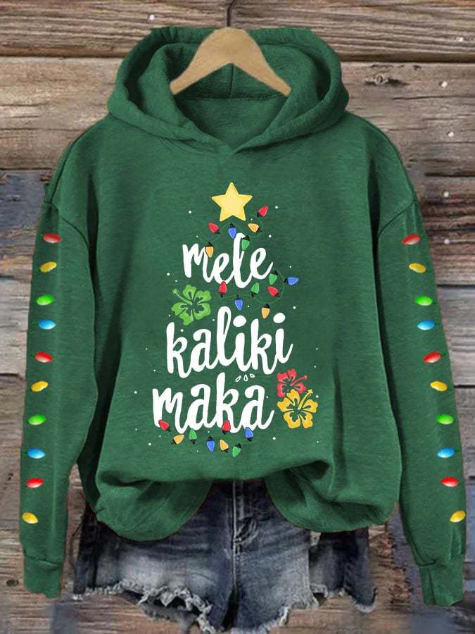 Women's Mele Kalikimaka Hawaii Christmas Print Hoodie