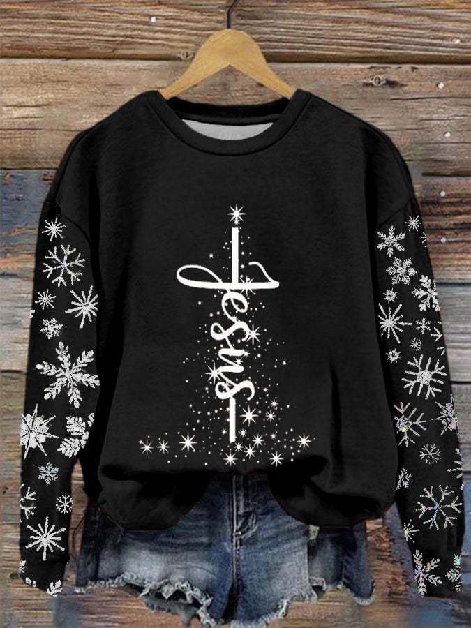 Women's Jesus Snowflake Print Sweatshirt