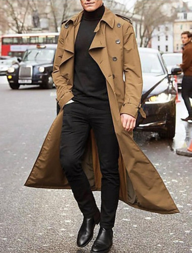 Men's Casual Long Belted Trench Coat