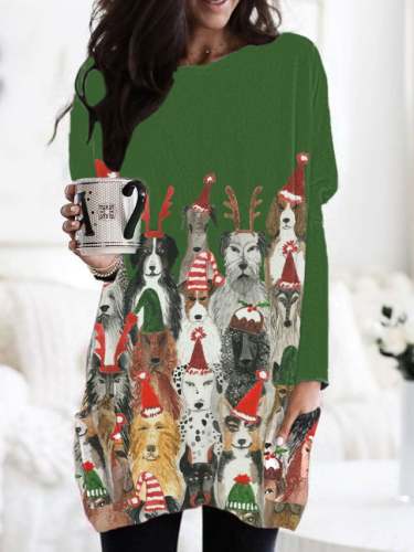 Women's Christmas Dog Print Dress
