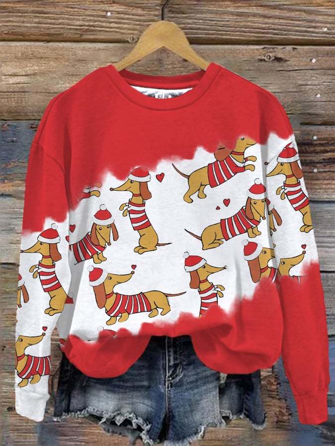 Women's Christmas Dachshund Print Sweatshirt