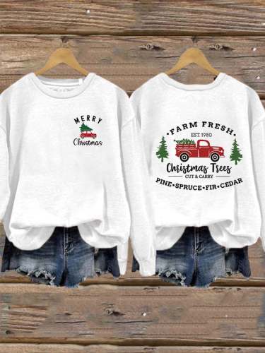 Women's Christmas Tree Farm Fresh Pine Spruce Fir Cedar Printed Sweatshirt