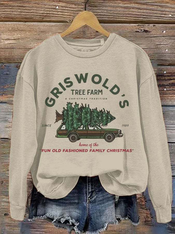 Women's Vintage Griswold Christmas Printed Round Neck Long Sleeve Sweatshirt