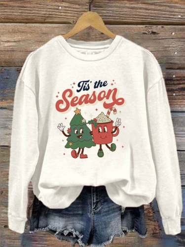 Women's Vintage Christmas  Tis The Season  Printed Sweatshirt