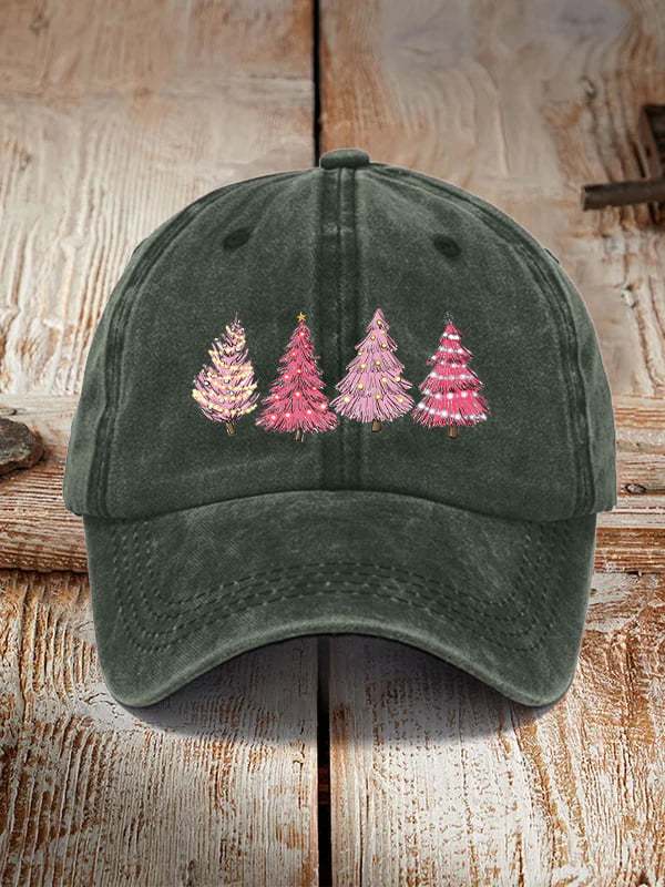 Pink Christmas tree print unisex hat