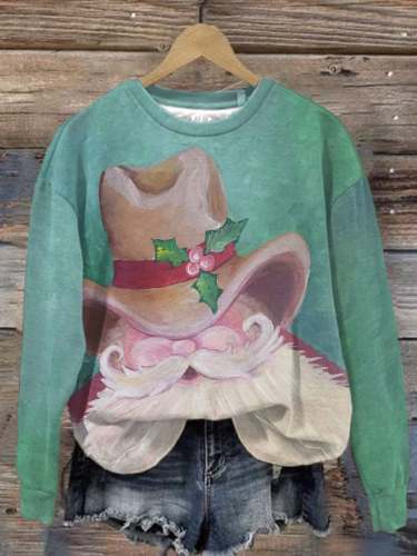 Women's Vintage Santa Print Crew Neck Sweatshirt