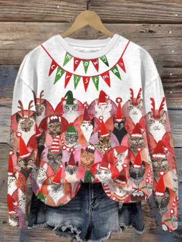 Women's Christmas Pet Print Long Sleeve Sweatshirt