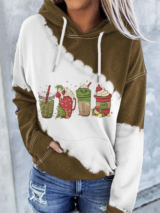 Women's Grinch Christmas Coffee Print Hoodie