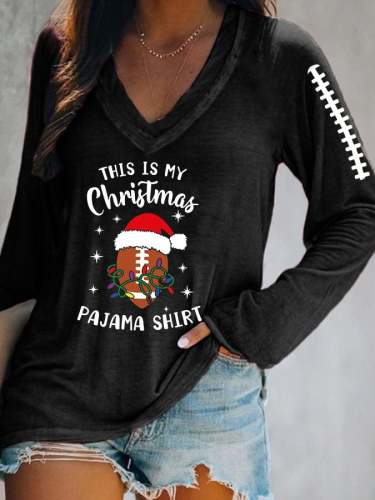 Women's Football Christmas This Is My Christmas Pajama Print V-Neck T-Shirt