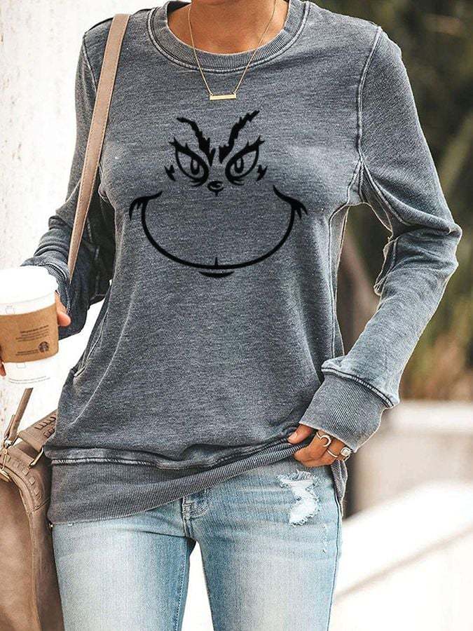 Women's Christmas Face Print Sweatshirt