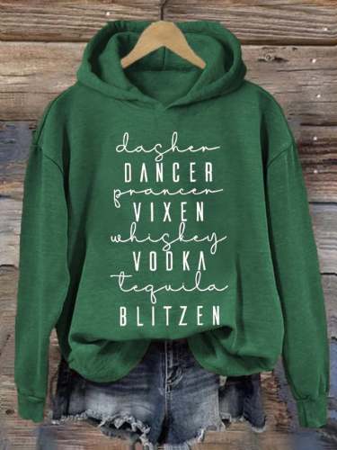 Women's Funny Christmas Dasher Dancer Prancer Vixen Comet Cupid Donner Blitzen Rudolphr Printed Hooded Sweatshirt