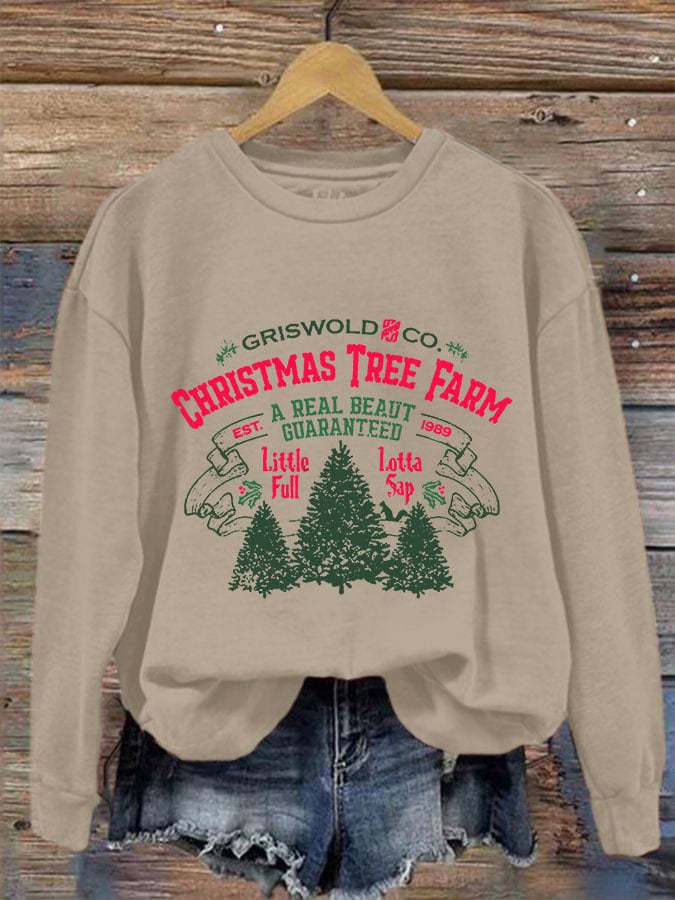 Women's Christmas Griswold Co Christmas Tree Farm Print Crew Neck Sweatshirt