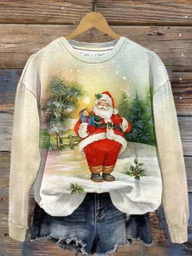 Women's Vintage Christmas Santa Print Sweatshirt