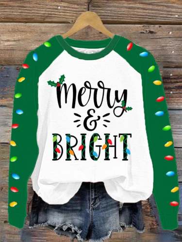 Women's Christmas Merry & Bright Lantern Print Sweatshirt