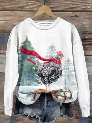 Women's Christmas Chicken Print Casual Sweatshirt