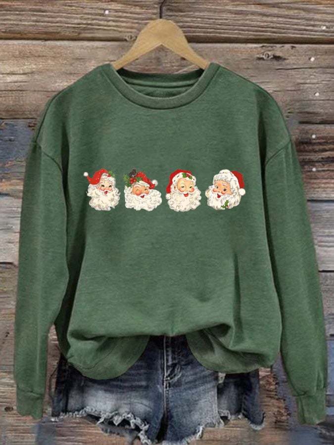 Women's Retro Christmas Santa Print Casual Sweater