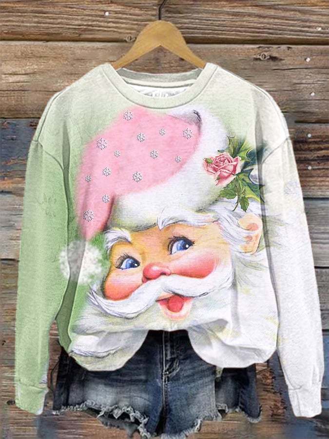 Women's Christmas Retro Vintage Santa Print Sweatshirt