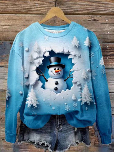 Women'S Top Hat Snowman Print Sweatshirt