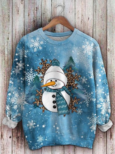 Women's Christmas Snowman Tree Print Sweatshirt