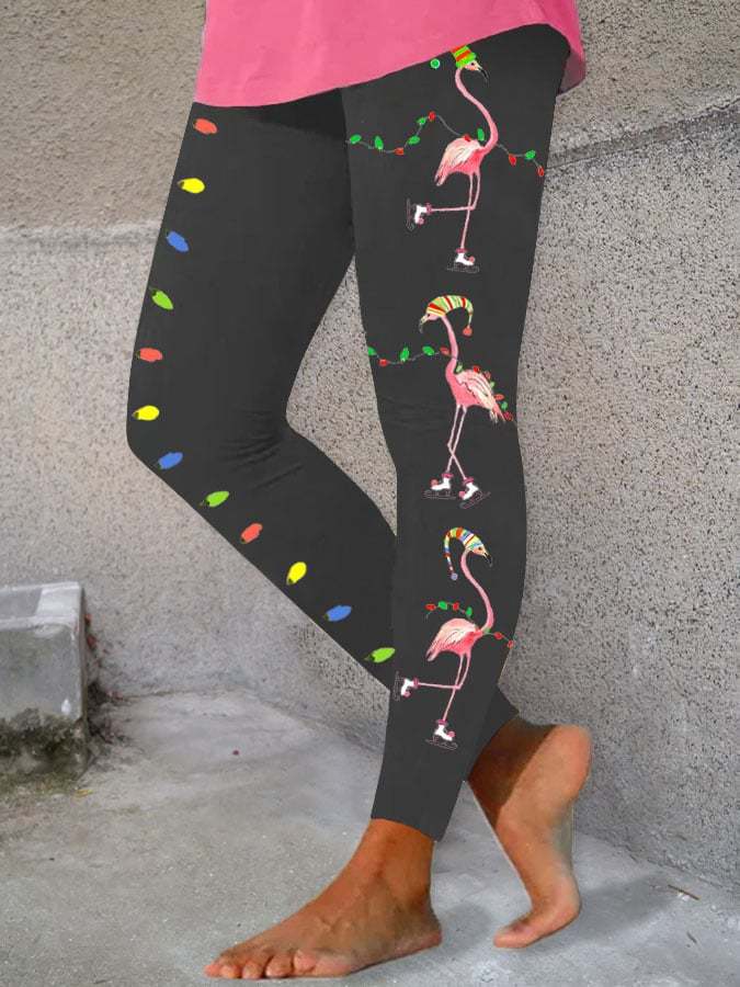 Women's Christmas Lights Flamingo Print Leggings