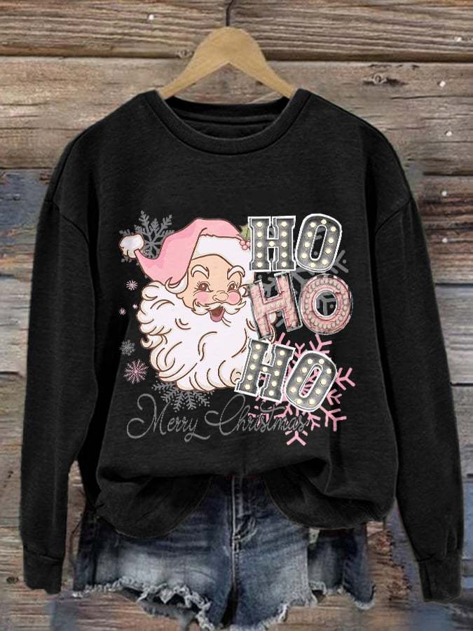 Pink Santa Ho Ho Ho Merry Christmas Print Sweatshirt