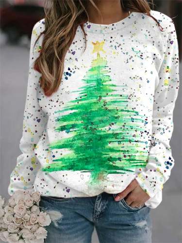 Women's Retro Christmas Tree Print Casual Sweatshirt