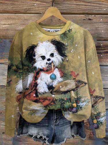 Women's Vintage Christmas Dog Print Sweatshirt