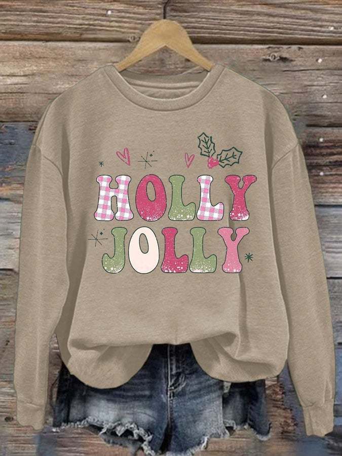 Women's Holly Jolly Christmas Print Crew Neck Sweatshirt
