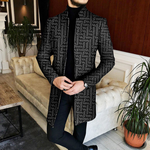 Men's Diamond Pattern Mid Length Tweed Coat