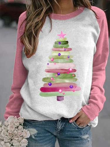 Women's Watercolor Tree Print Sweatshirt