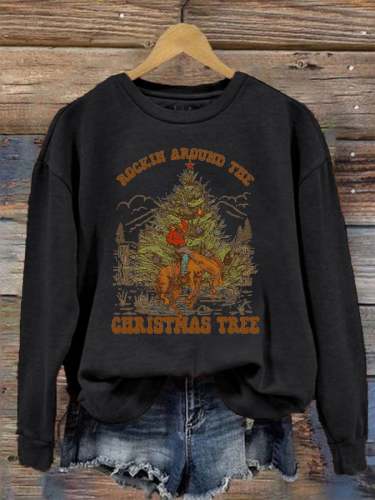 Women's Vintage Western   ROCKIN AROUND THE CHRISTMAS TREE   Print Sweatshirt