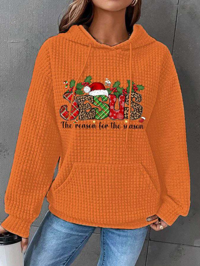 Women's Christmas Jesus The Reason For The Season Print Waffle Hoodie
