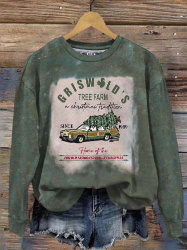 Women's Vintage Tree Print Round Neck Long Sleeve Sweatshirt