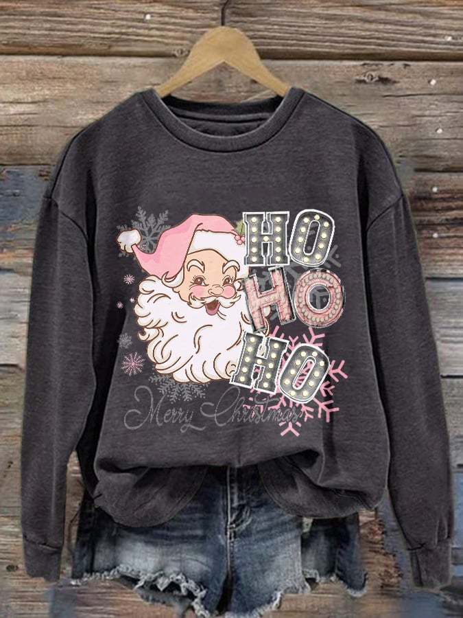 Pink Santa Ho Ho Ho Merry Christmas Print Sweatshirt