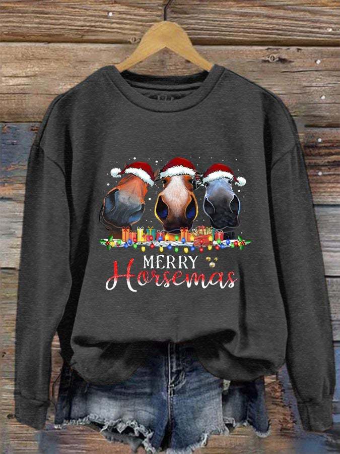 Women's Merry Horsemas Print Sweatshirt