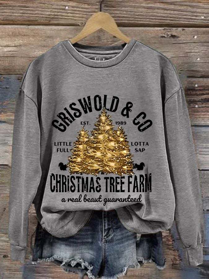 Women's Griswold & Co Est 1989 Christmas Tree Farm Print Casual Sweatshirt