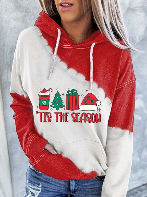 Women's Christmas  Tis The Season  Printed Casual Hooded Sweatshirt