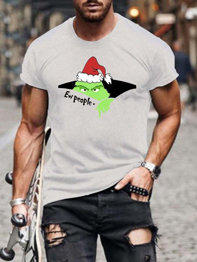 Men's Christmas Hat EW People Print T-Shirt